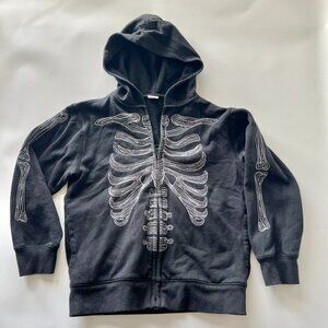 Kids Gymboree M 7/8 Halloween Skeleton Stitched Zip Up Hooded Sweatshirt